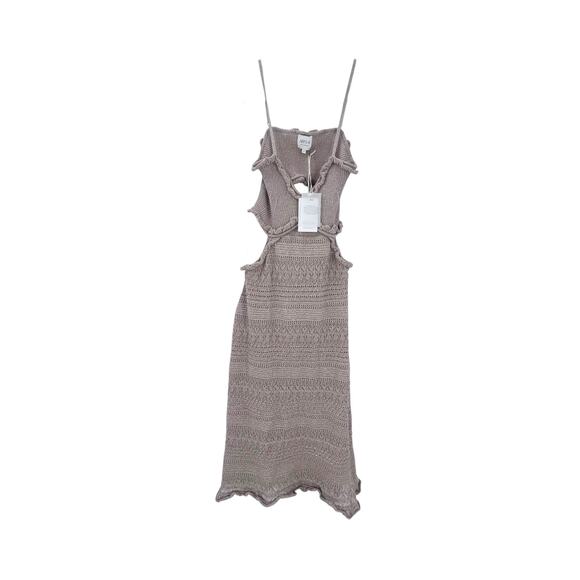 Misa Los Angeles Shimmer Skye Midi Dress Sleeveless Adjustable Gold Size L NWT - Picture 5 of 11
